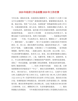 2020年经济工作总结暨2020年工作打算 
