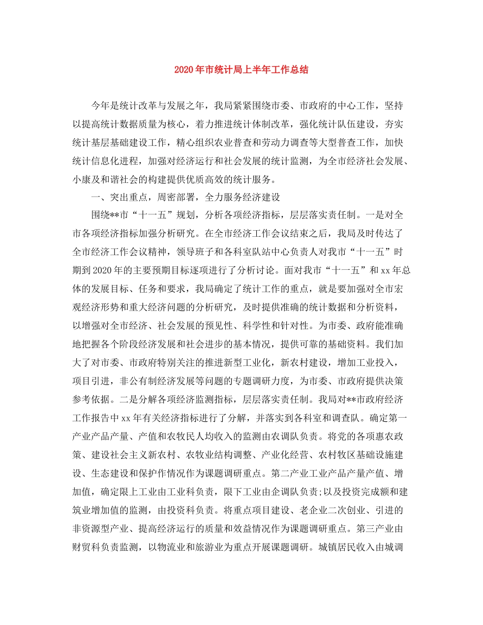 2020年市统计局上半年工作总结_第1页