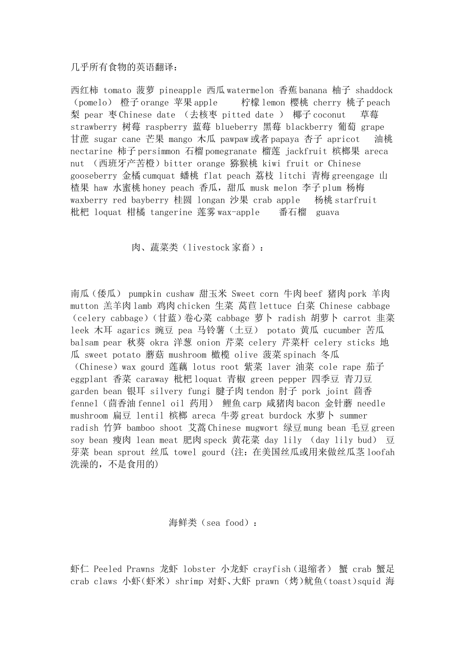 几乎所有食物的英语翻译_第1页