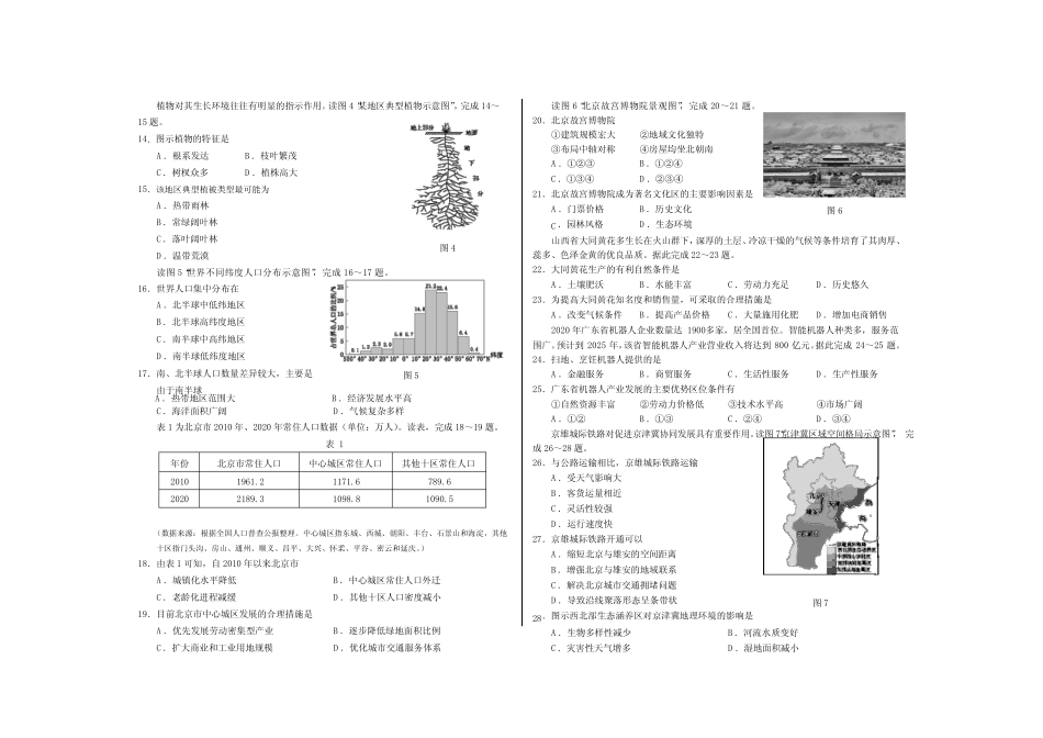 北京市2022年第一次普通高中学业水平合格性考试地理试卷含答案_第2页