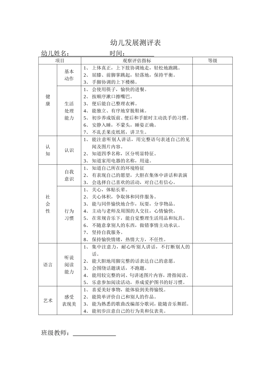 幼儿发展测评表_第1页