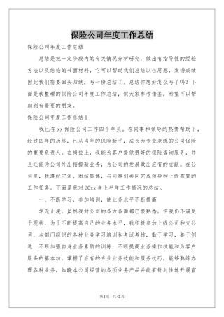 保险公司年度工作参考总结