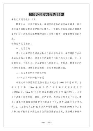 保险公司实习报告12篇