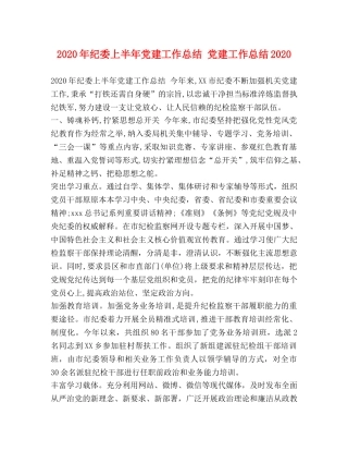 2020年纪委上半年党建工作总结 党建工作总结2020 