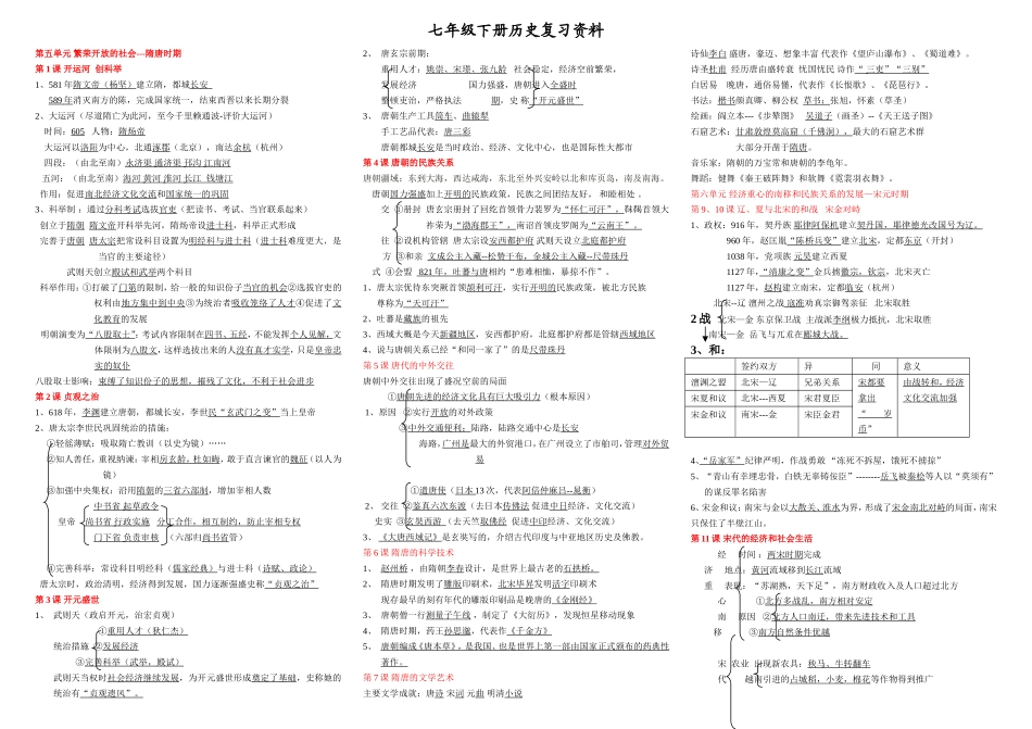 七年级历史下册复习提纲3（岳麓版）修改_第1页