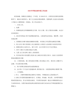 2020年学校出纳年度工作总结