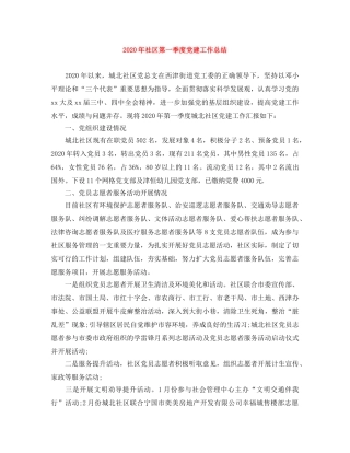 2020年社区第一季度党建工作总结 