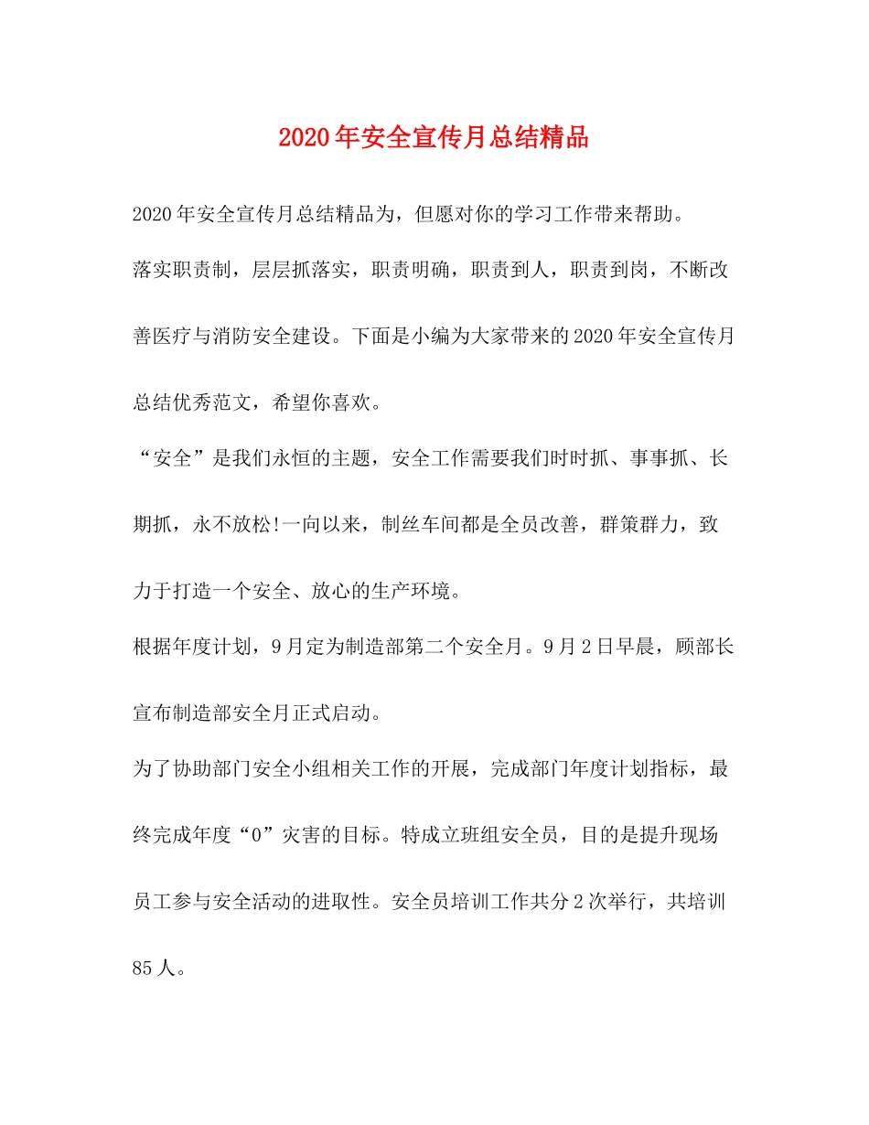 2020年安全宣传月总结精品_第1页