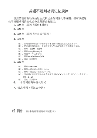 初中不规则动词过去式和过去分词表(附音标)