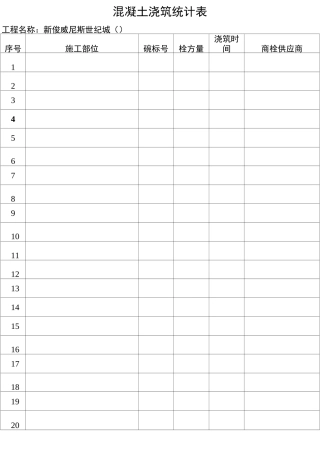 混凝土浇筑统计表