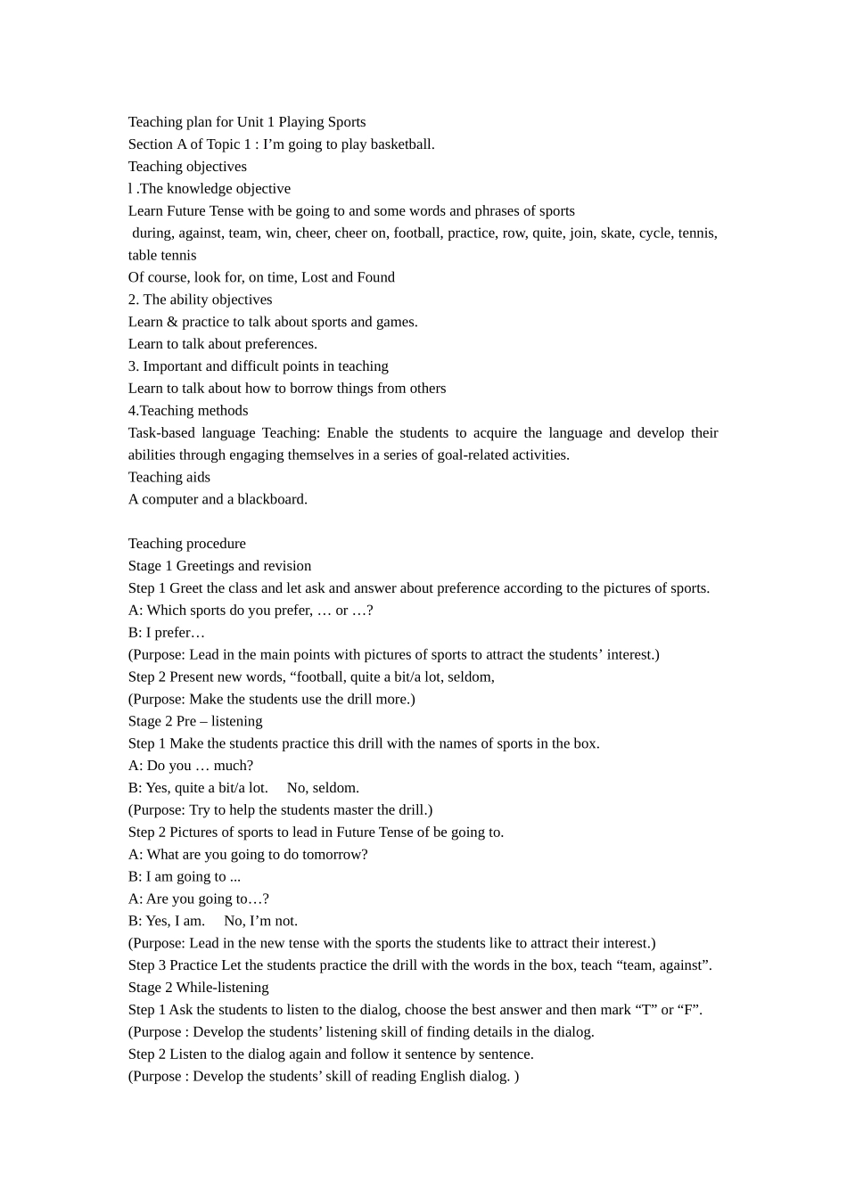 仁爱版八年级英语上Unit1PlayingSportsTopic1I'mgoingtoplaybasketballSectionA教学设计_第1页