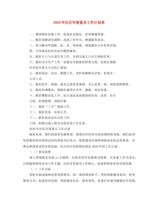 2020年社区年度重点工作计划表 