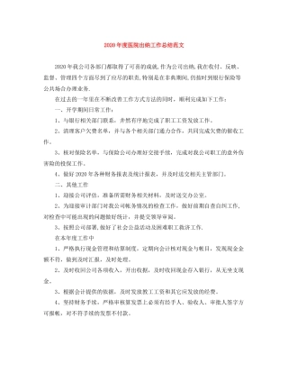 2020年度医院出纳工作总结范文