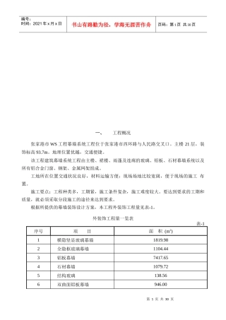 张家港市WS工程幕墙系统工程施工组织设计