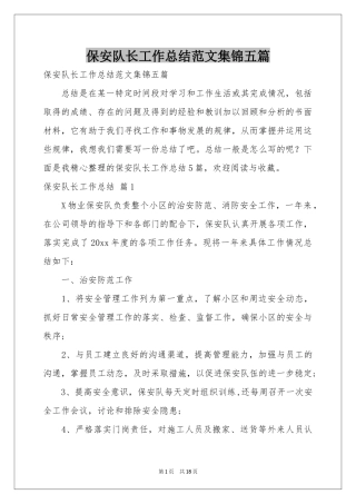 保安队长工作参考总结范本集锦五篇
