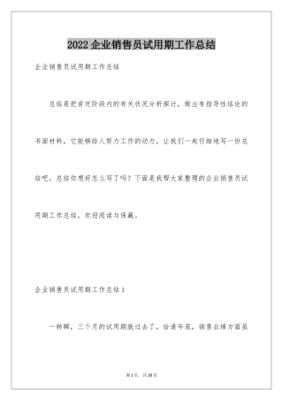 2024企业销售员试用期工作总结