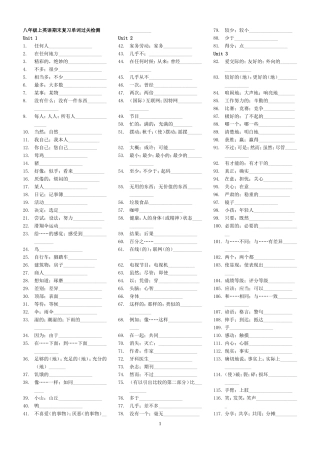 人教版八年级上册单词默写表