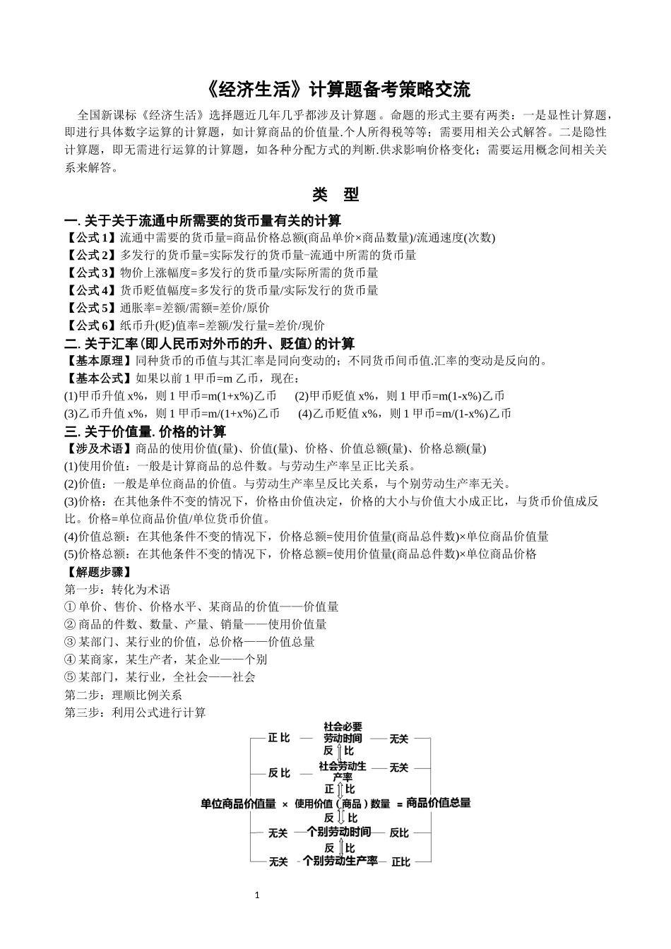 高考政治计算题专项训练_第1页