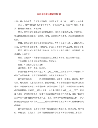 2020年生暑假学习计划 