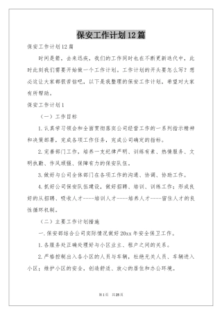 保安工作参考计划12篇