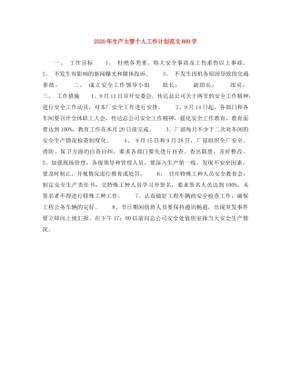 2020年生产主管个人工作计划范文800字 