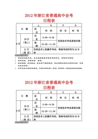 2012年浙江省普通高中会考
