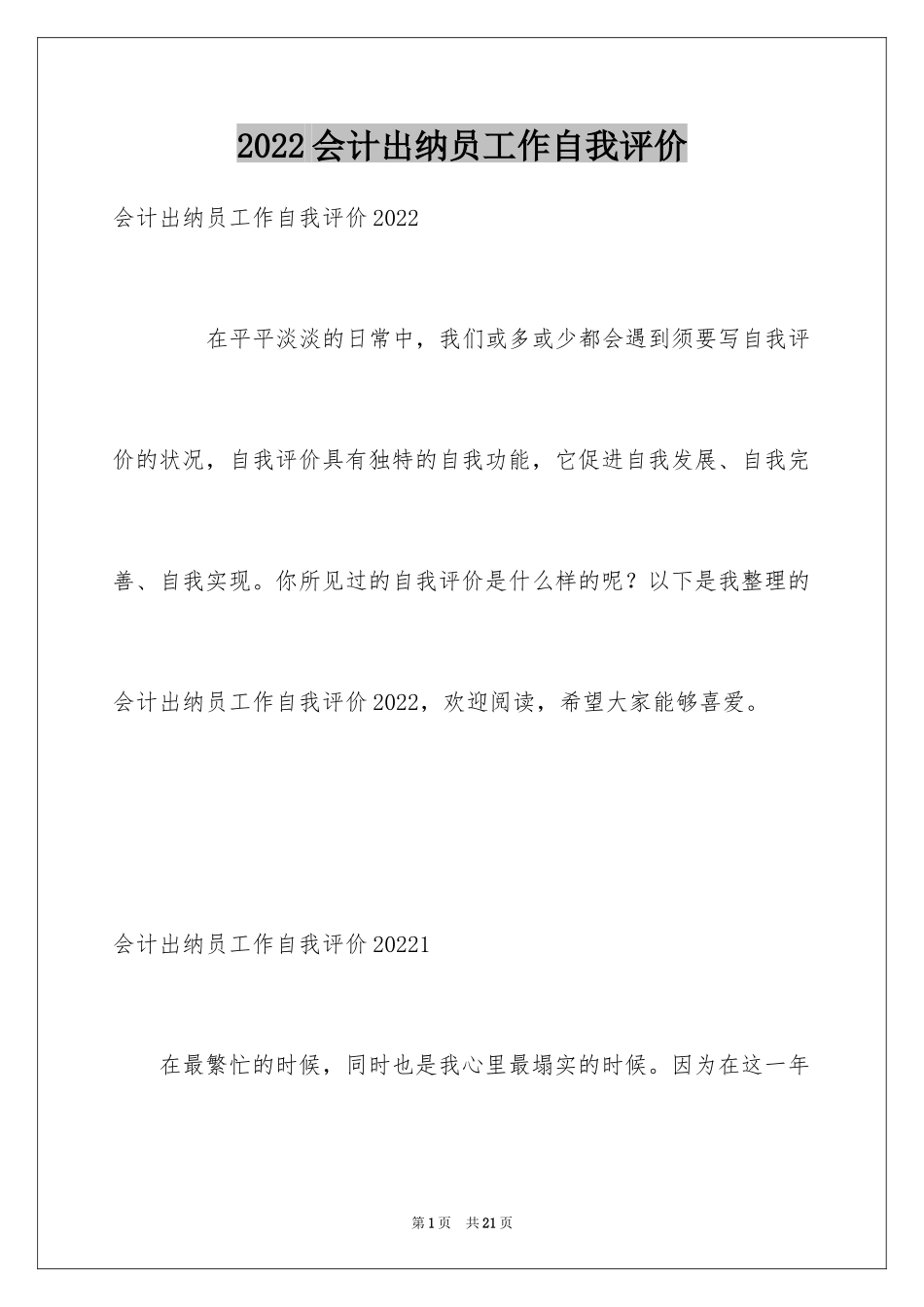 2024会计出纳员工作自我评价_第1页