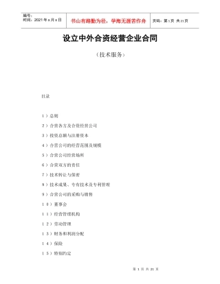 设立中外合资经营企业合同（技术服务）