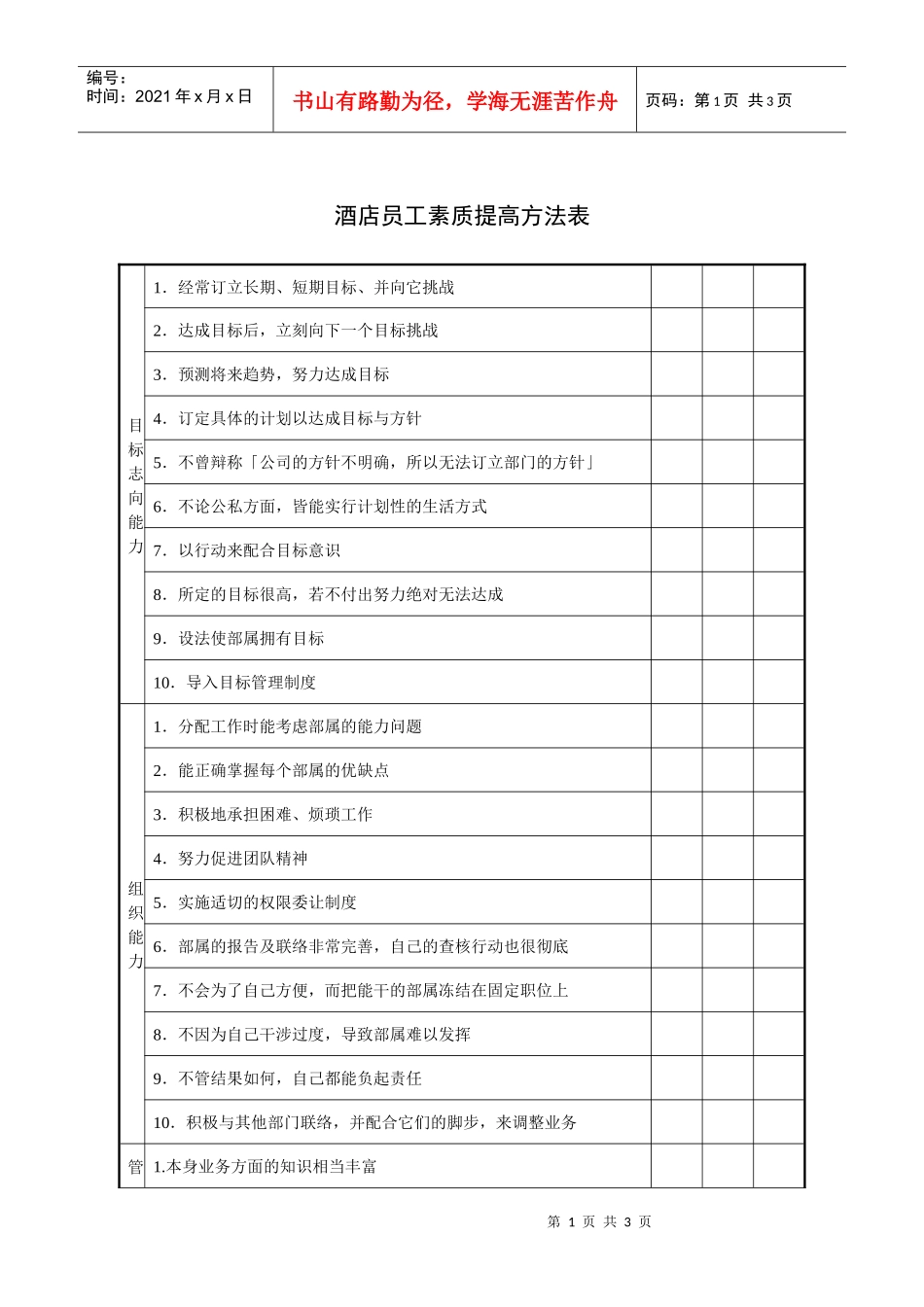 酒店员工素质提高方法表_第1页