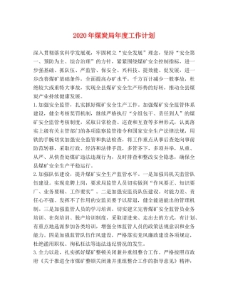 2020年煤炭局年度工作计划 