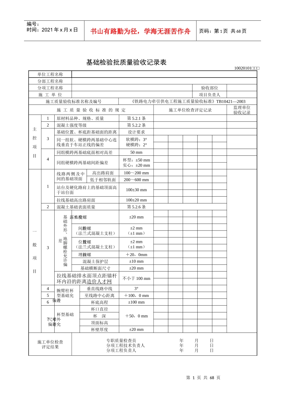 接触网检验批质量验收表格_第1页