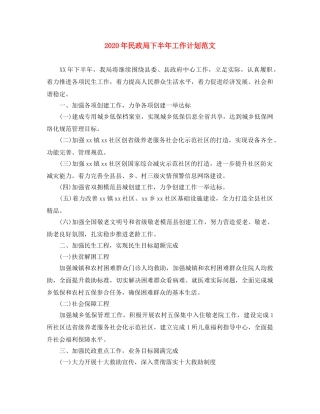 2020年民政局下半年工作计划范文 