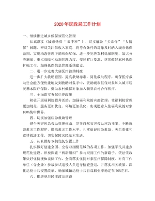 2020年民政局工作计划 