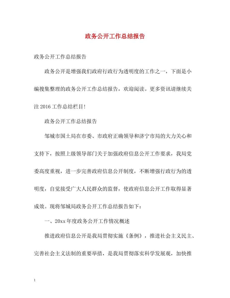 政务公开工作总结报告_第1页