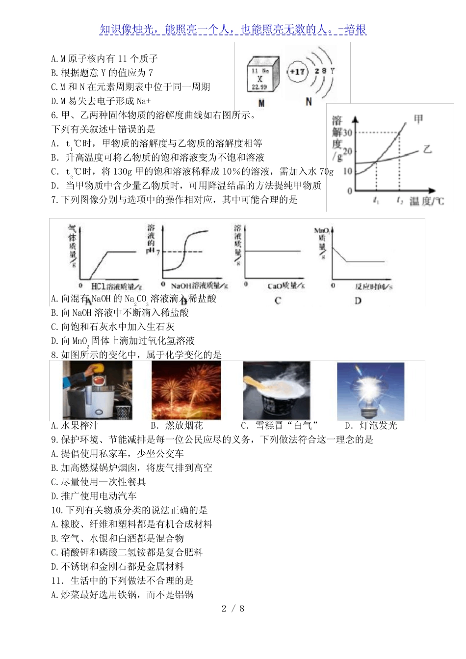 中考模拟试卷六理科综合化学试题(含答案) _第2页