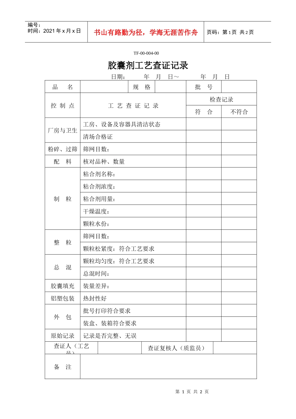 胶囊剂工艺查证记录(技术科)_第1页
