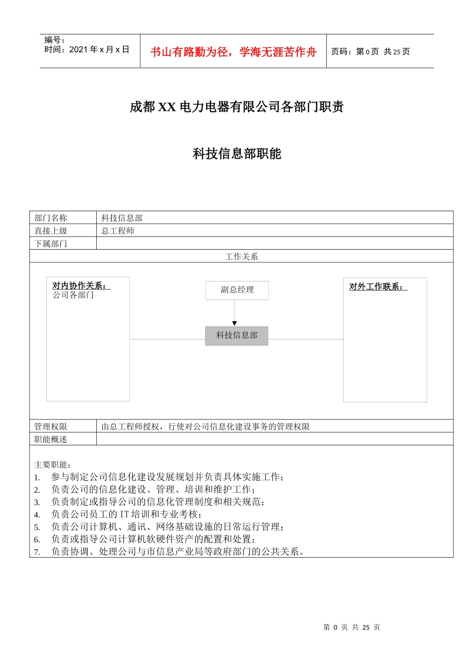 成都XX电力电器有限公司各部门职责（DOC22页）_第1页