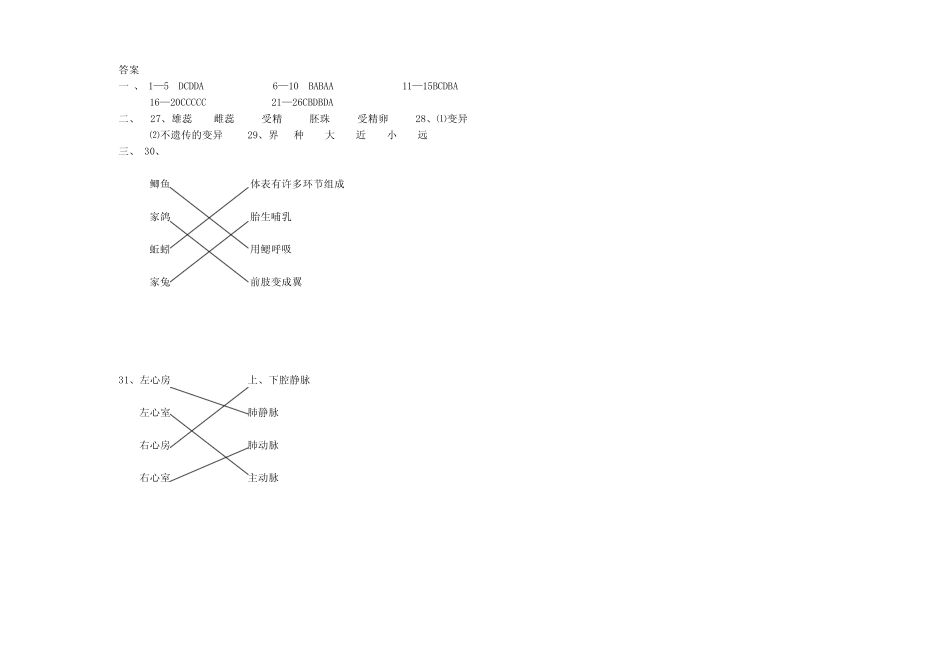 2010年初中生物毕业会考试卷及答案doc _第3页
