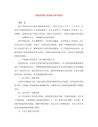 业务员年度工作总结1000字范本