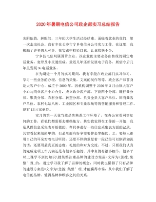 2020年暑期电信公司政企部实习总结报告 