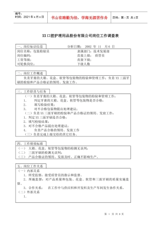 医药行业-技术发展部-包装检验员岗位说明书