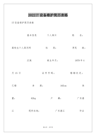 2024IT设备维护简历表格