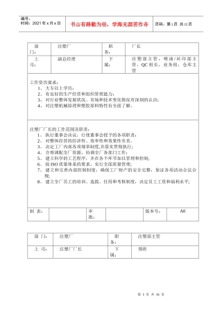 注塑厂各部门岗位职责与任职要求