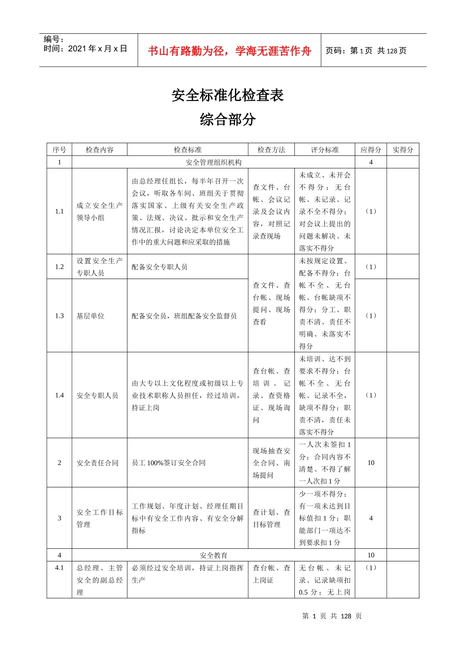 安全生产标准化检查表-副本_第1页