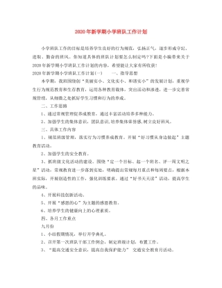 2020年新学期小学班队工作计划 
