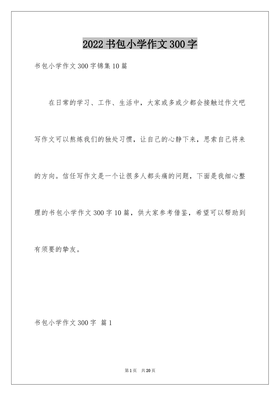 2024书包小学作文300字_第1页