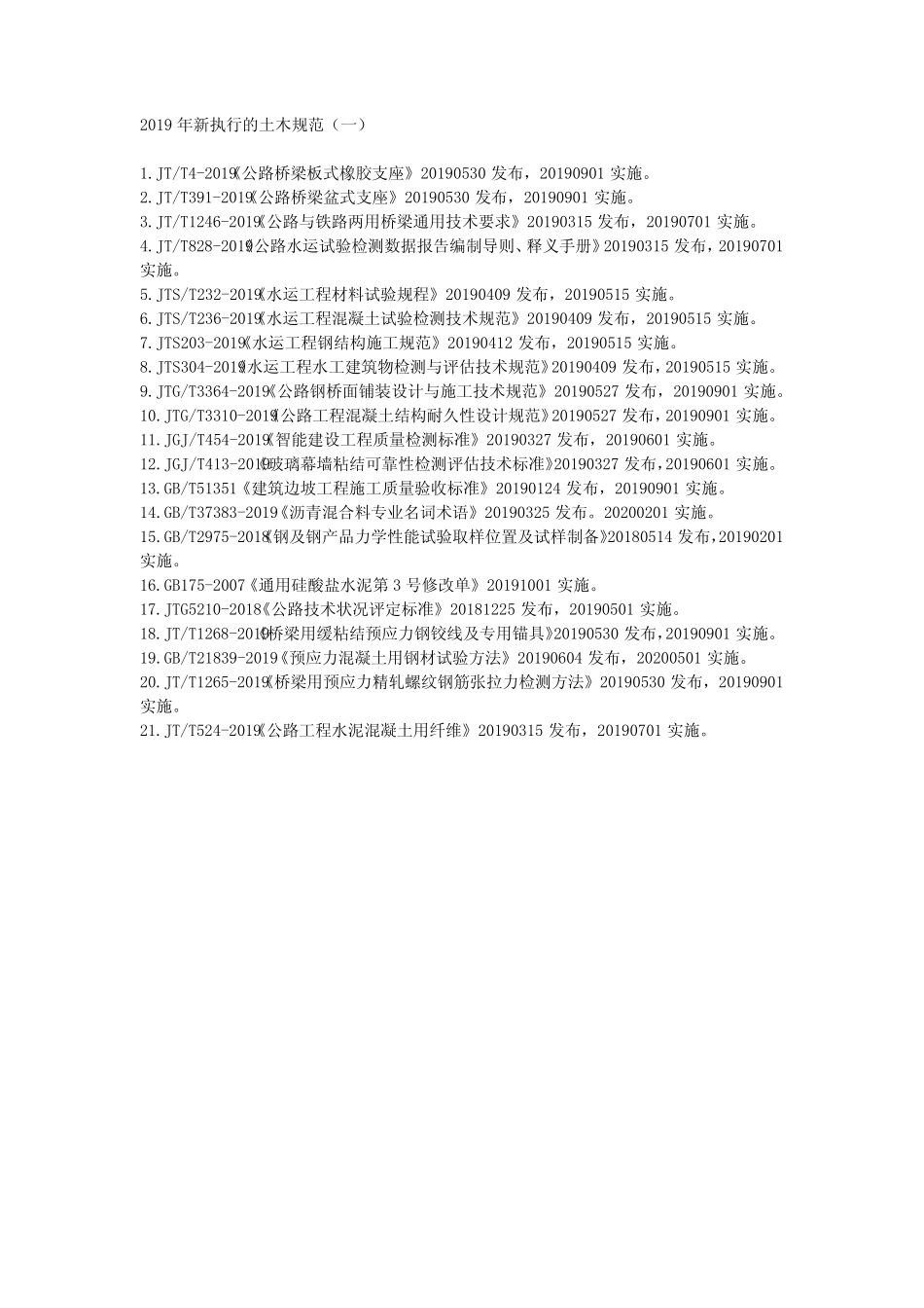 土木工程2019年发布、实施的规范、规程、标准目录 _第1页