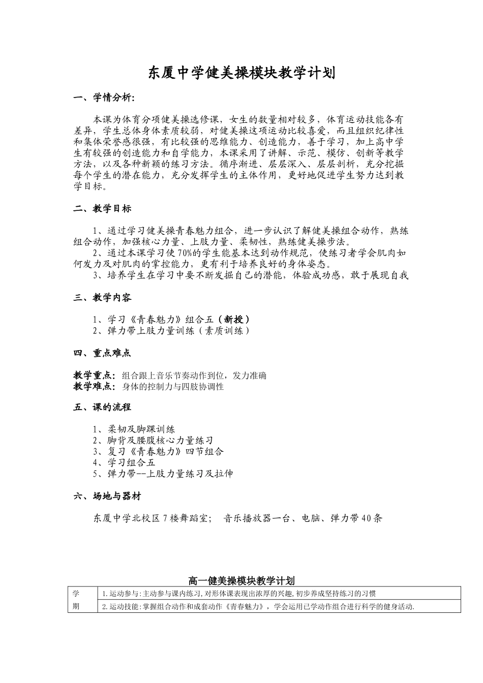 东厦中学健美操模块教学计划_第1页