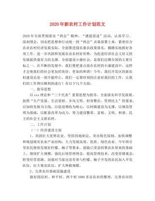 2020年新农村工作计划范文 