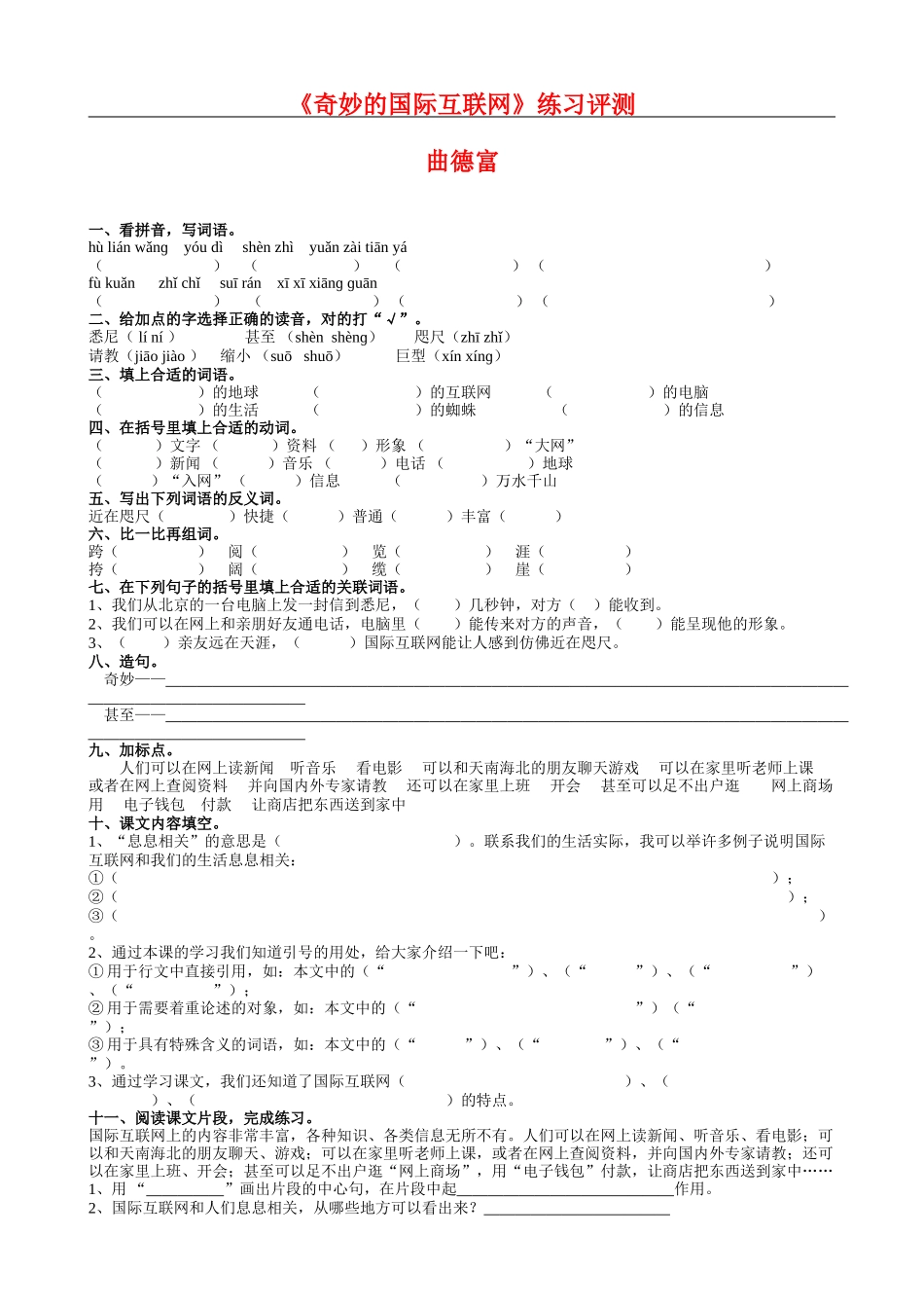 《奇妙的国际互联网》练习评测 _第1页